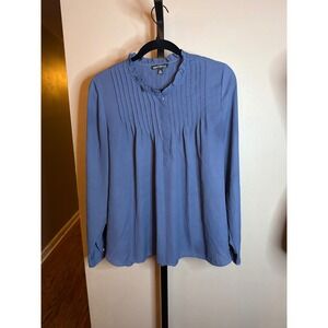 J.Crew Mercantile Womens Blue Pintuck Ruffle Collar Long Sleeve Blouse Size 12